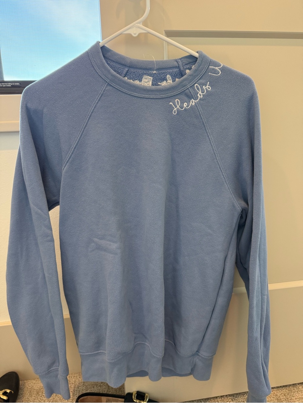 Hearts Up, Heels Down Light Blue Women's Crewneck Sweater